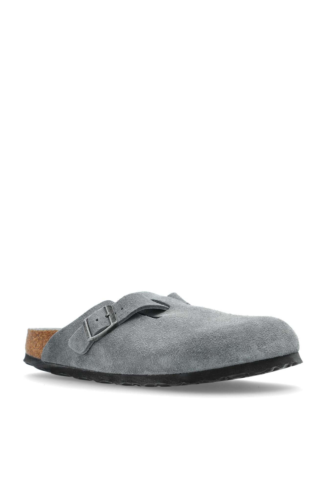 Birkenstock Suede Leather Open Back Slippers In Gray