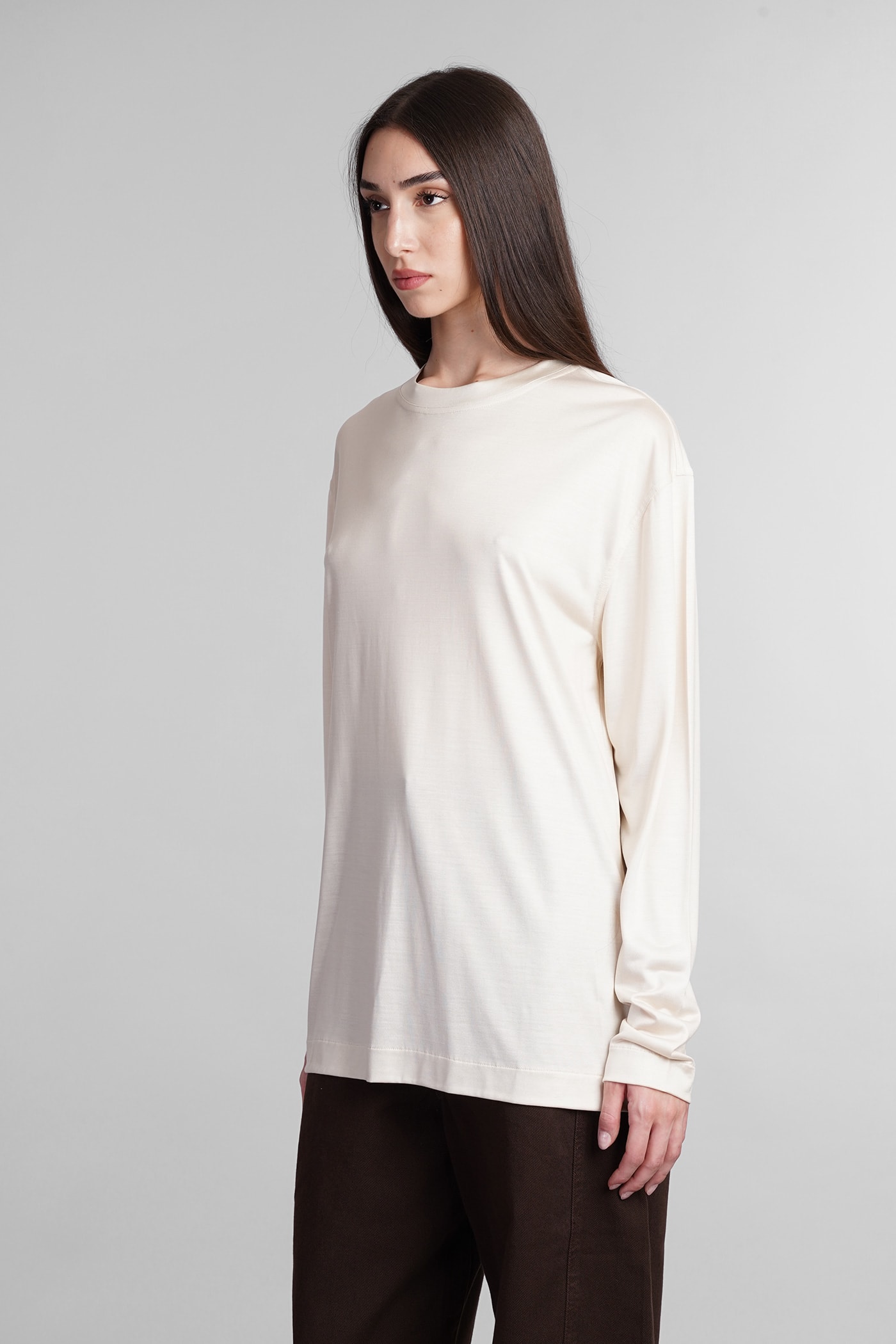 Shop Lemaire T-shirt In Beige Silk