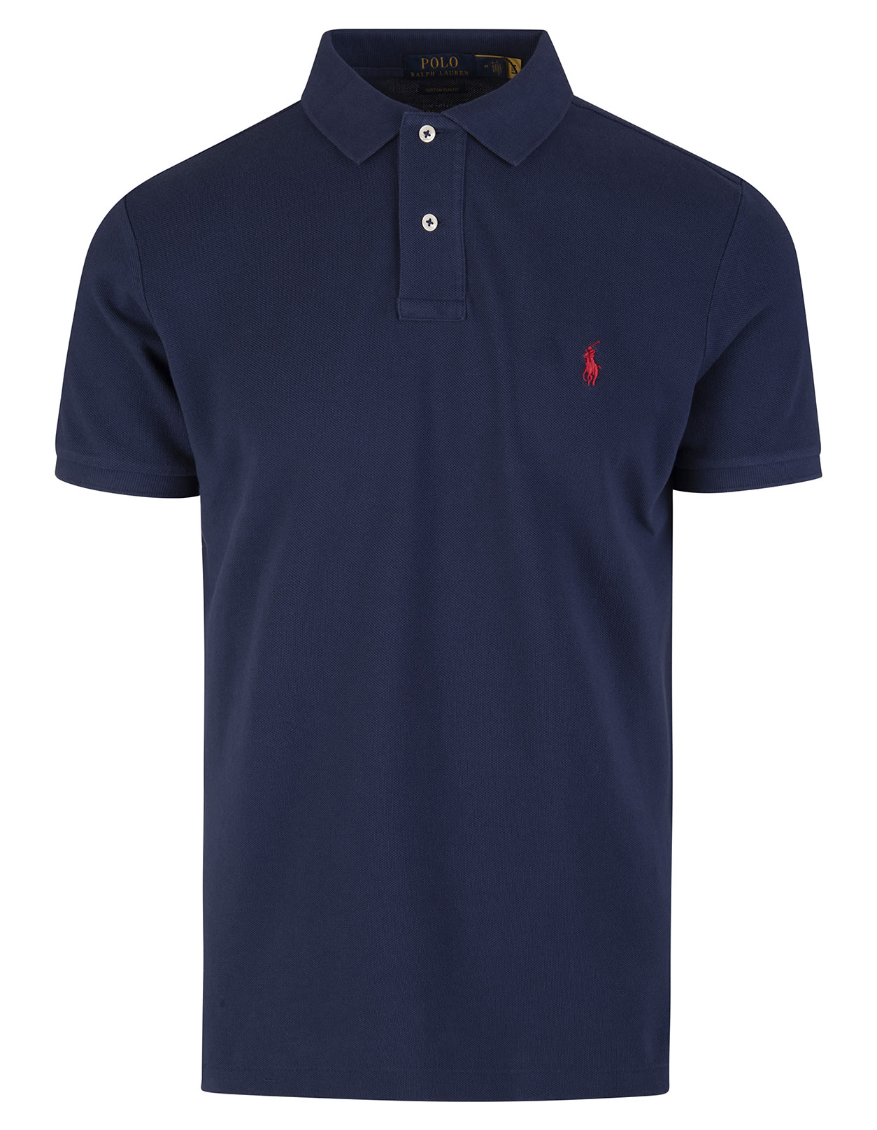 Shop Ralph Lauren Man Slim-fit Custom Polo Shirt In Night Blue Pique With Contrast Pony
