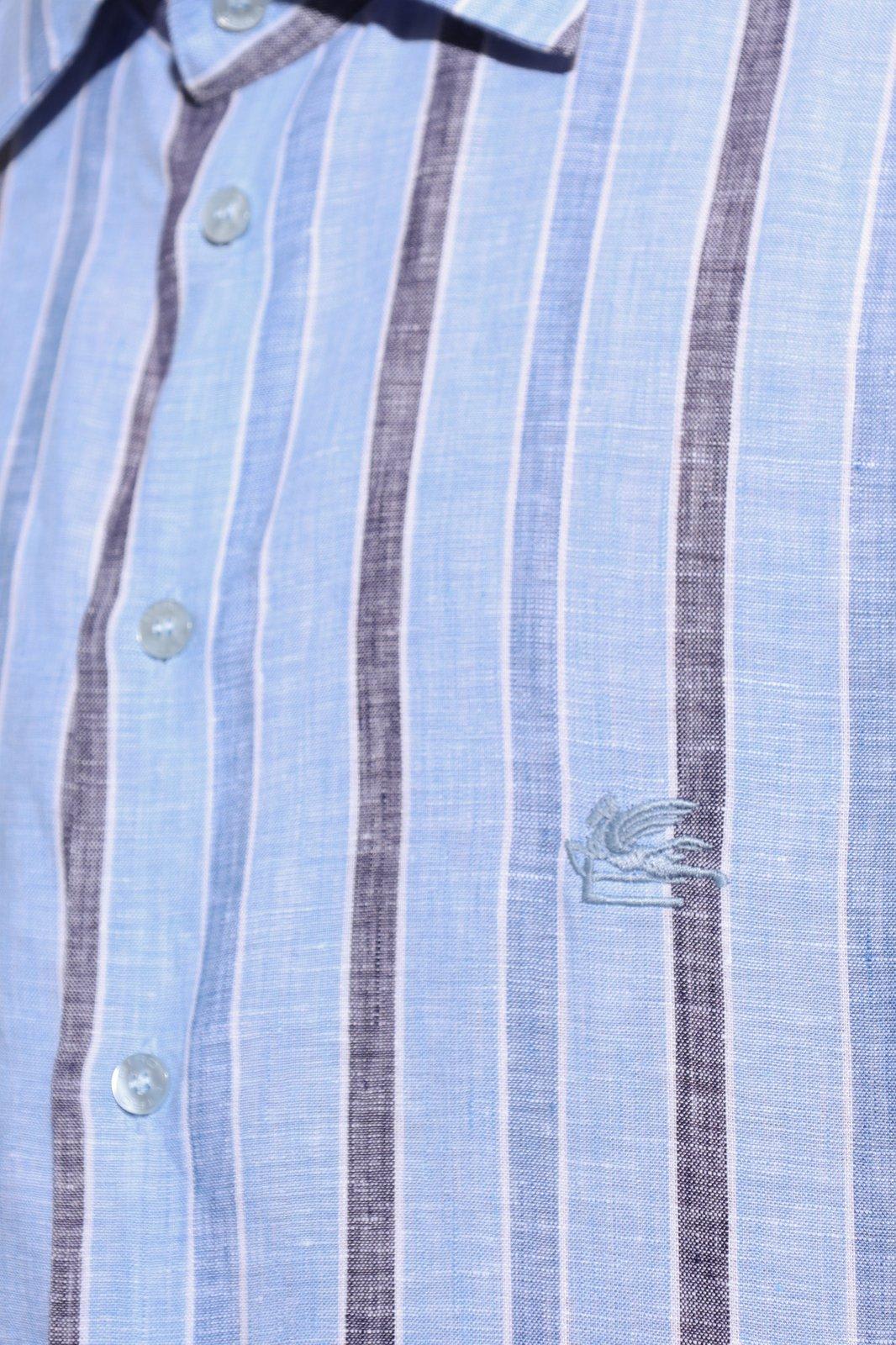 Shop Etro Logo Embroidered Striped Shirt