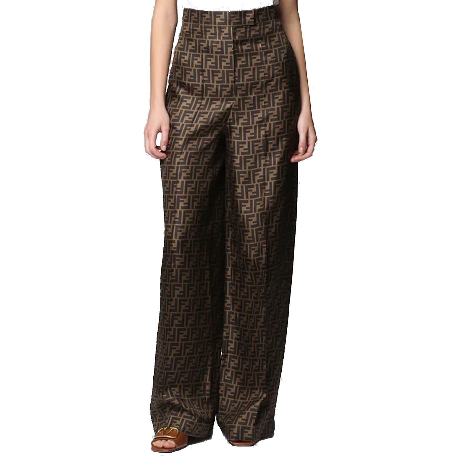 FENDI FF MONOGRAM SILK TROUSERS