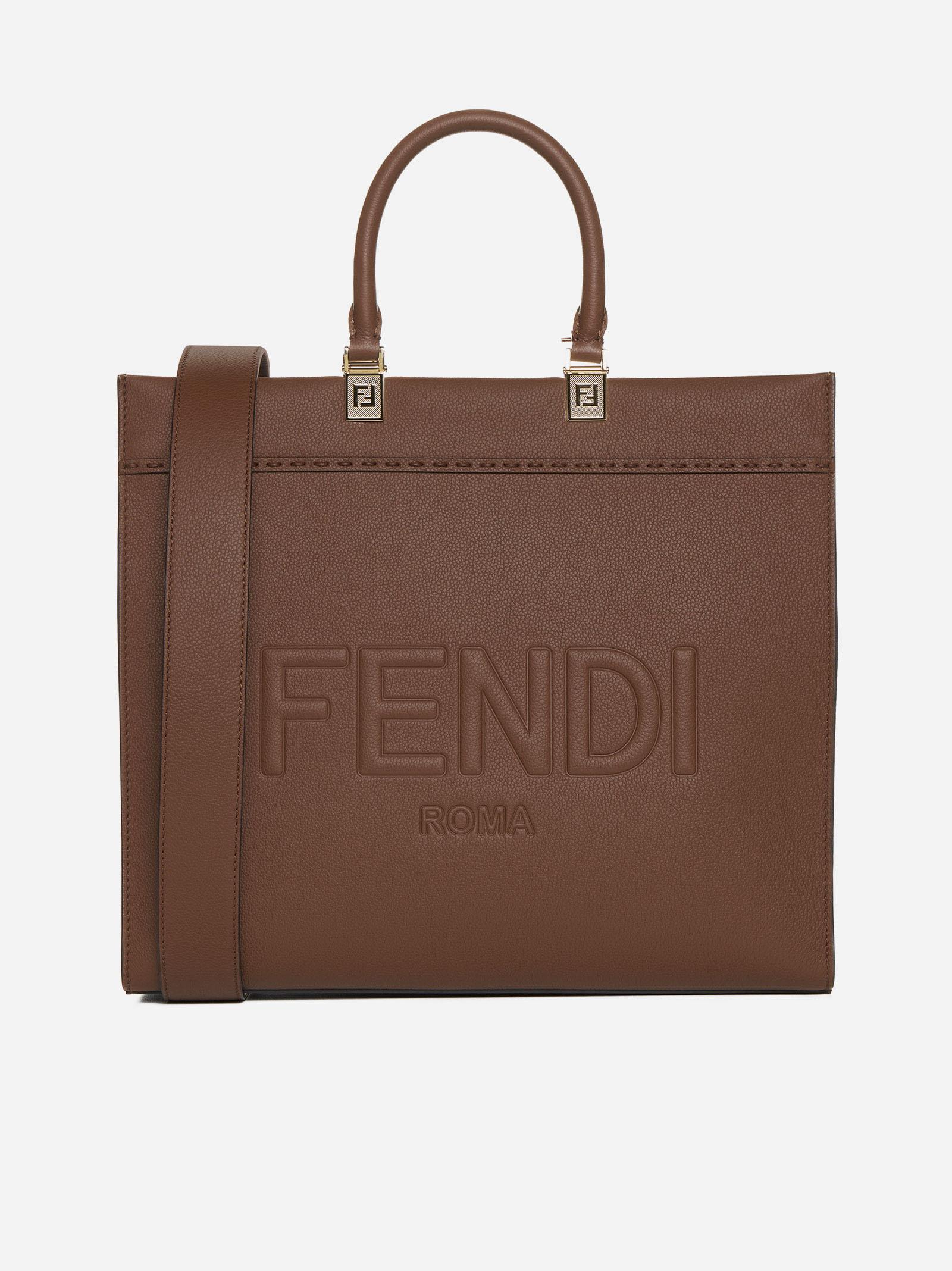 Shop Fendi Sunshine Leather Medium Tote Bag In Beige
