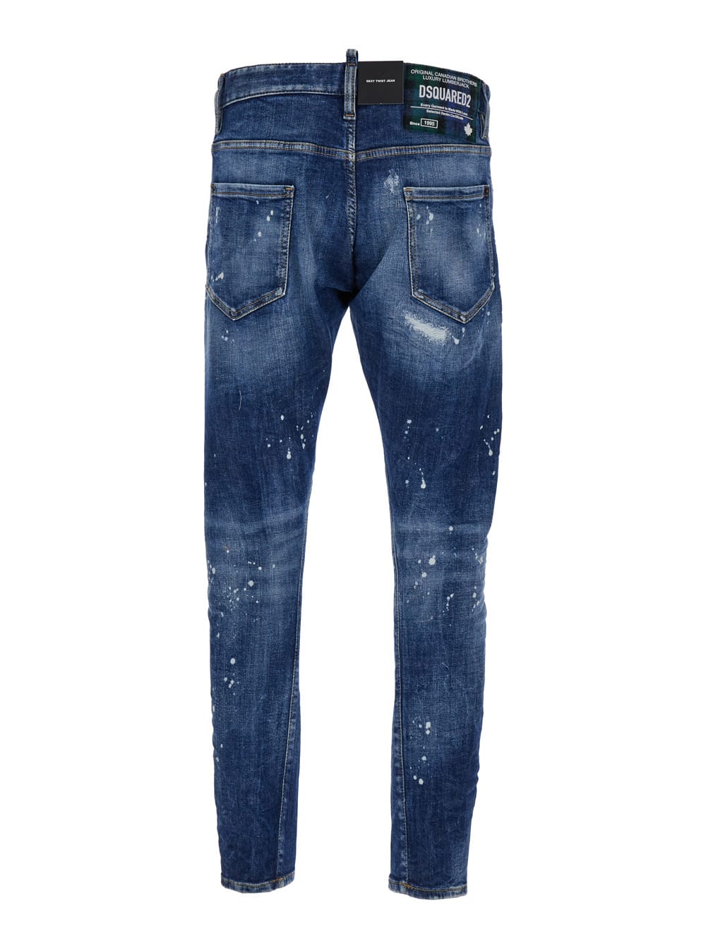 Shop Dsquared2 Sexy Twist Blue Jeans With Paint Stains And Rips In Cotton Denim Man