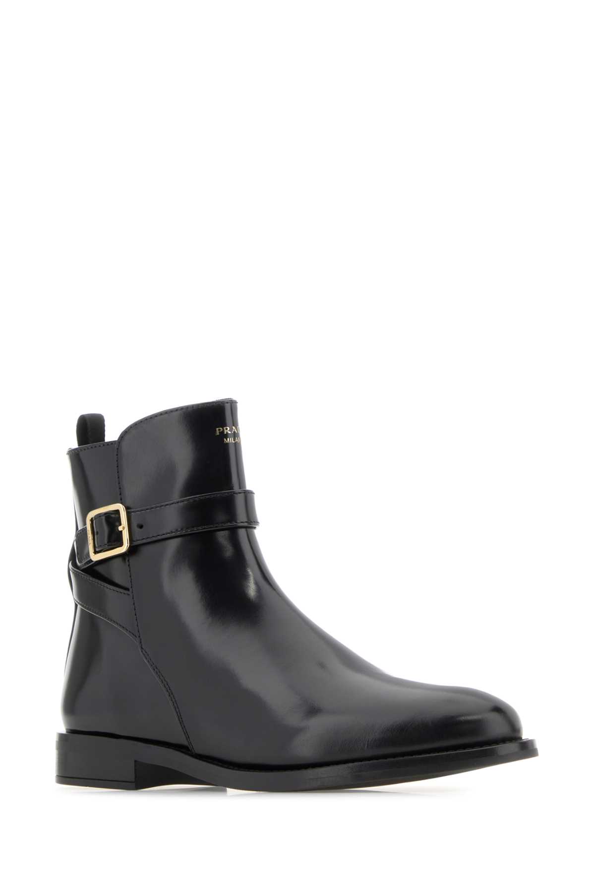 Prada Brushed Leather Ankle Boots With Strap In Nero