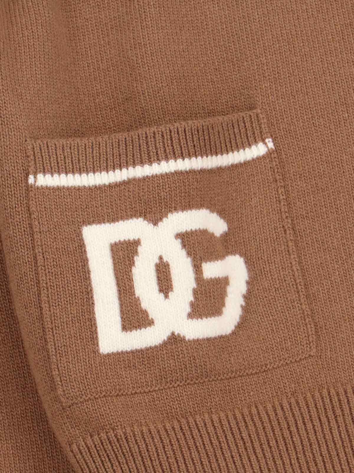 Dolce & Gabbana Crewneck Sweater With Ribbed Cuffs And Pockets In Brown