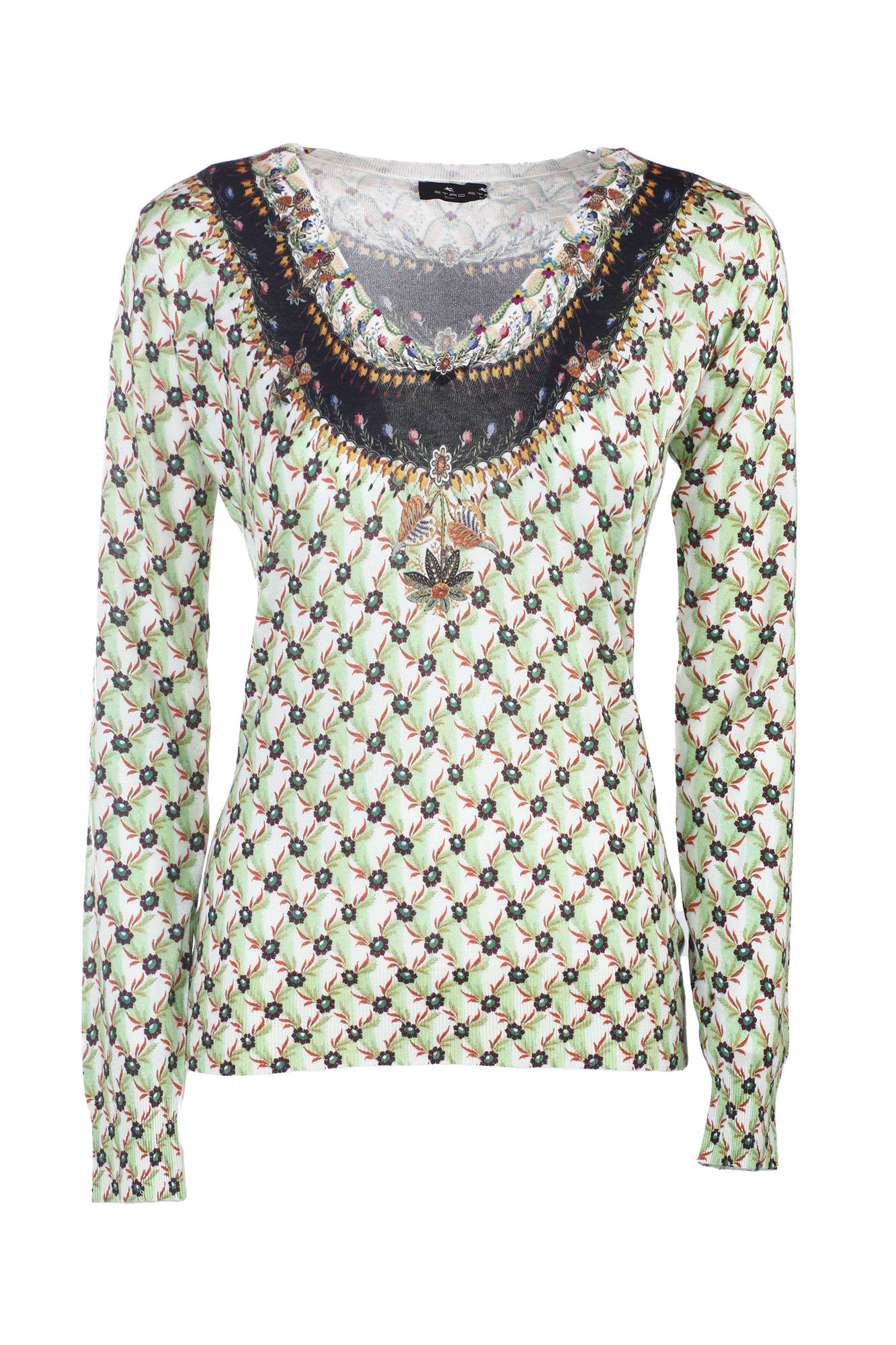 Etro Cashmere-blend Patterned Crewneck Top In Fantasia