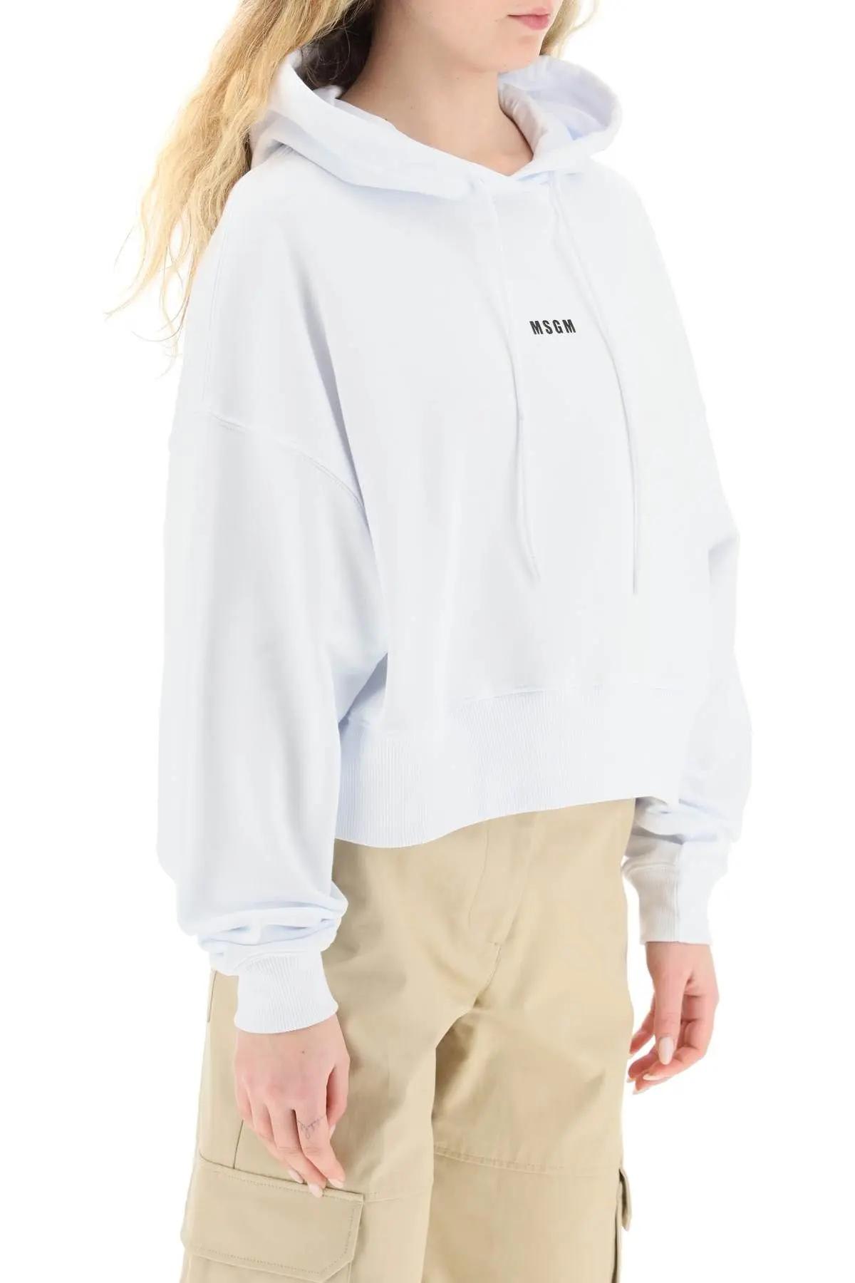 Shop Msgm Small Logo Cropped Sweatshirt In White