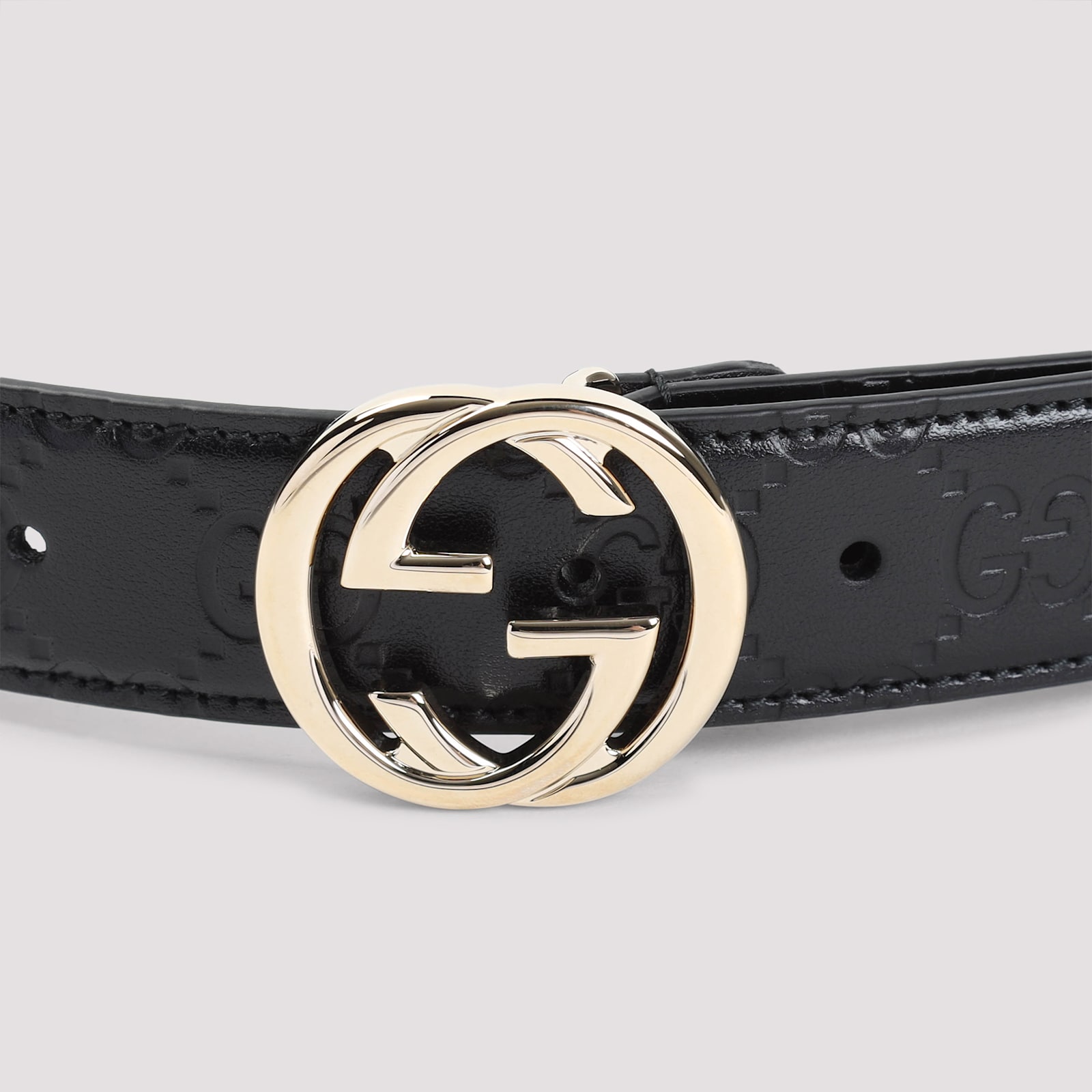 Gucci Black Belt With All-over Gg Motif And Gg Incrocio Buckle In Leather Woman In Nero