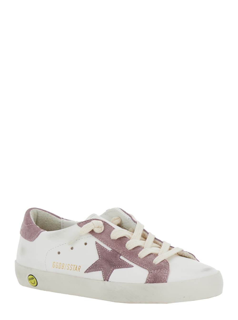 Golden Goose Super Star White Low Top Sneakers With Star Shaped Patch On The Side And Logo Patch On The Tongue In In White
