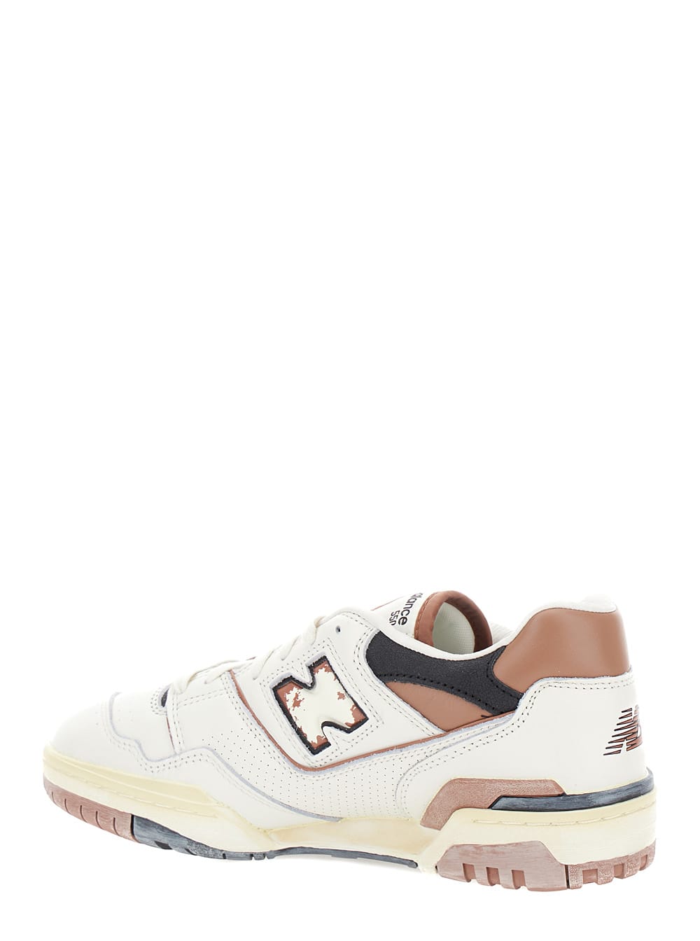 Shop New Balance 550 White And Brown Low Top Sneakers With Logo And Contrasting Details In Leather Man