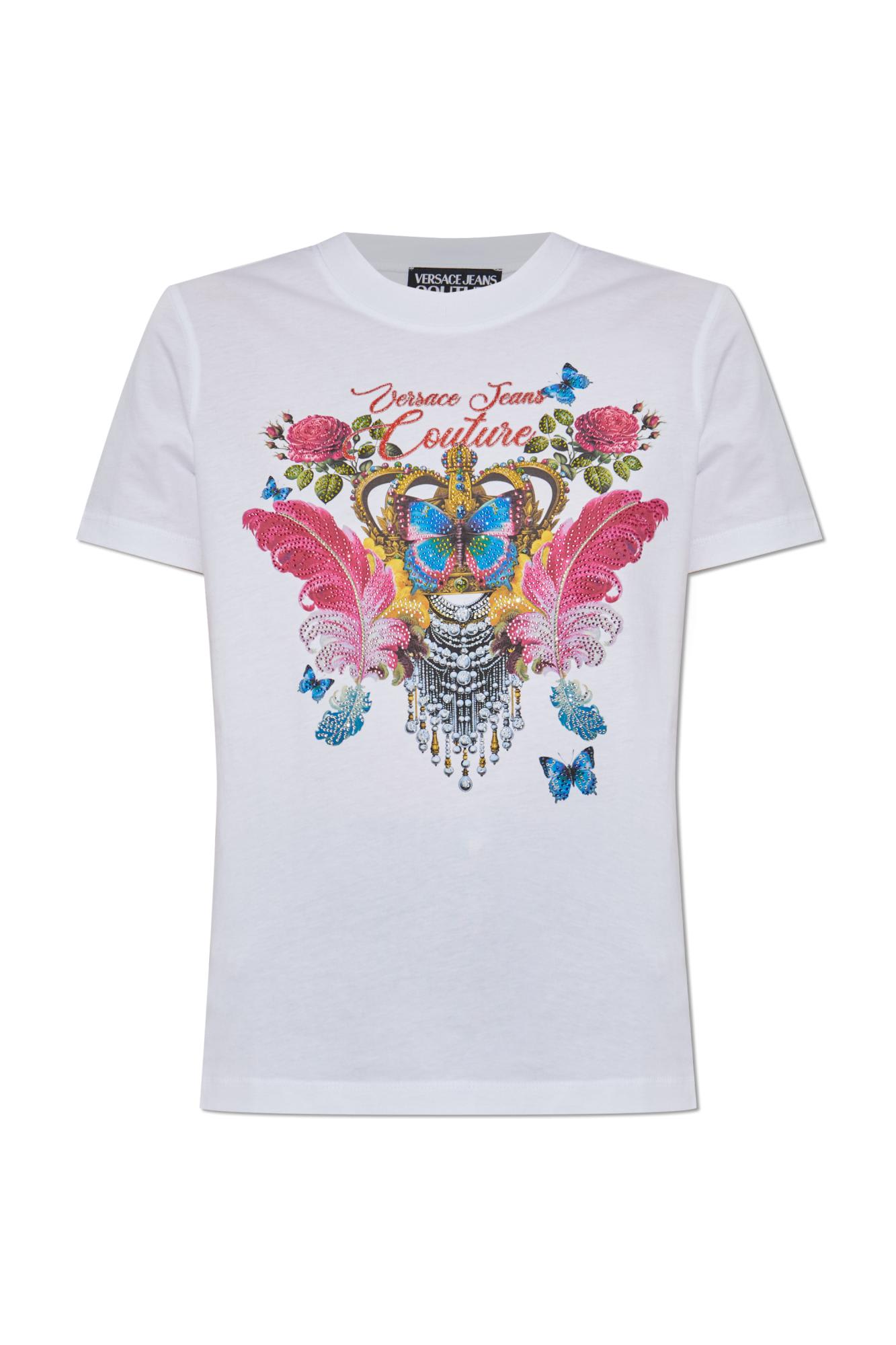 Versace Jeans Couture White Cotton Crew Neck T-shirt With Print In White