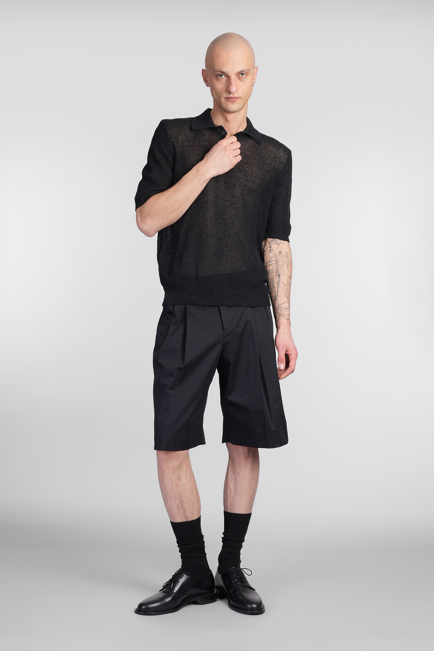 A Paper Kid Classic Black Casual Polo With Subtle Sheen In Black