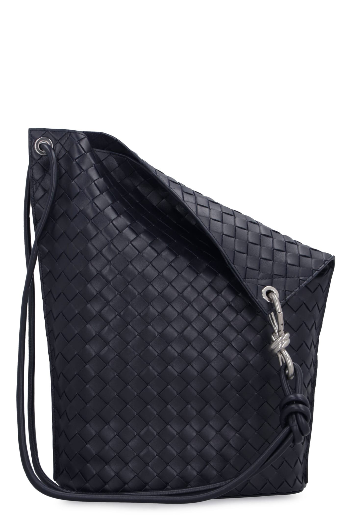 Shop Bottega Veneta Leather Shoulder Bag In Navy