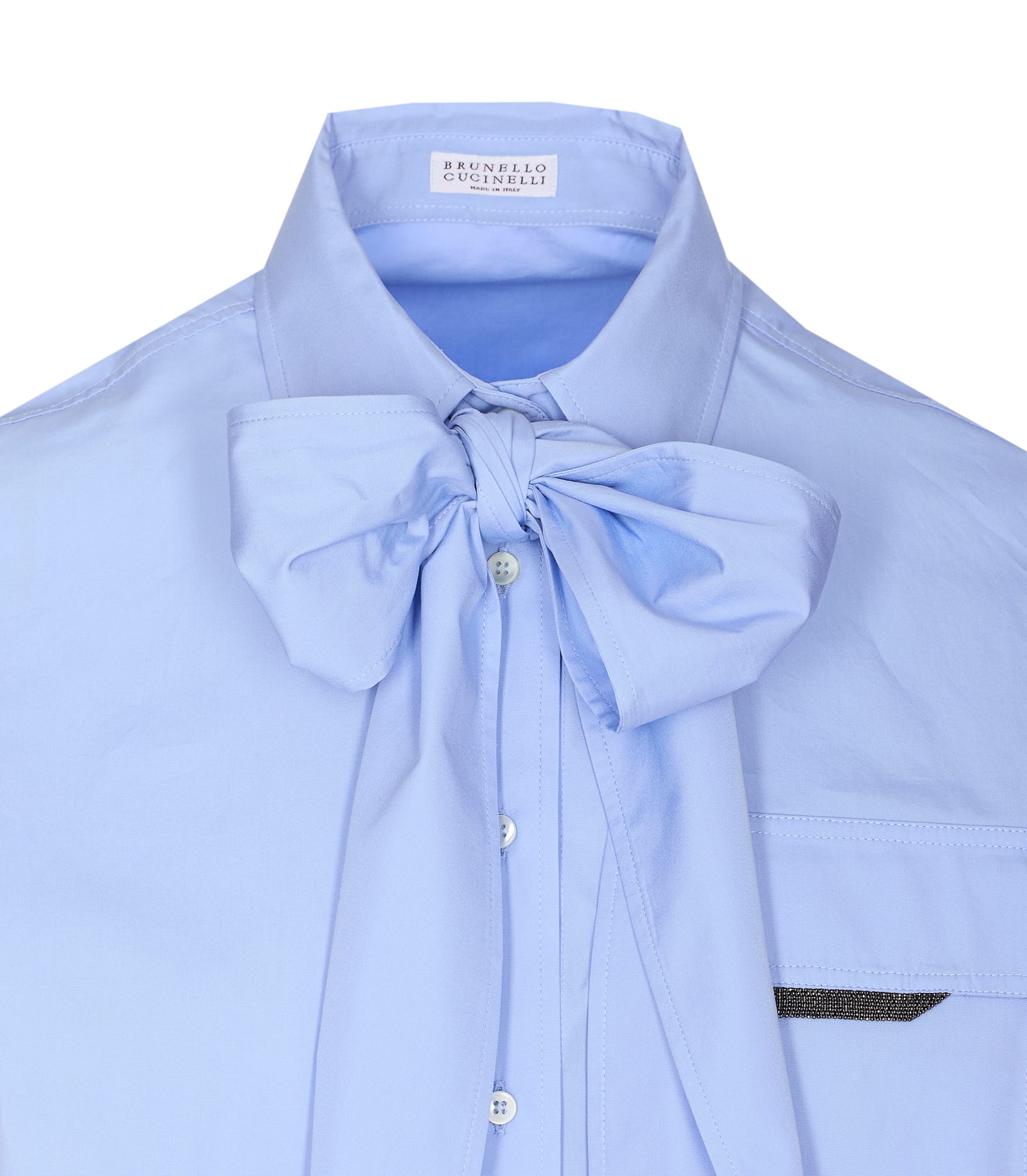 Brunello Cucinelli Women Lavalliere Shirt With Shiny Flap Detail In Blue