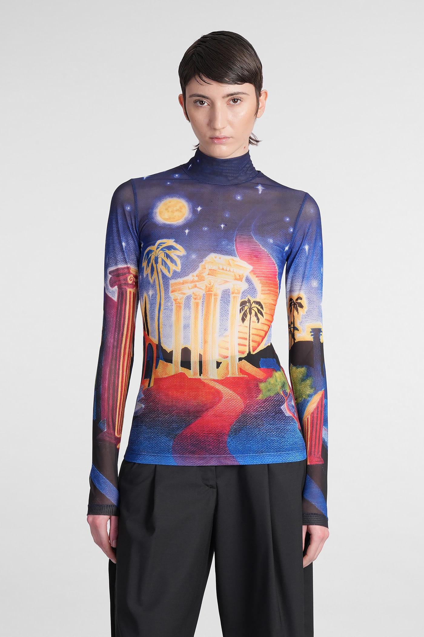 Casablanca Midnight Acropolis Graphic Print Top In Multicolour