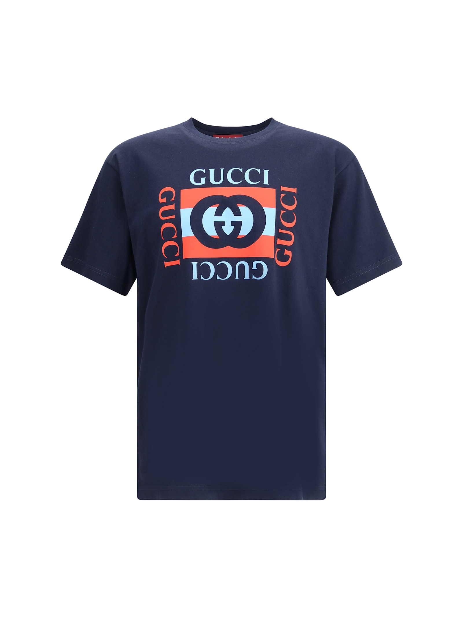 Gucci Men Printed Cotton Jersey T-shirt In Blue