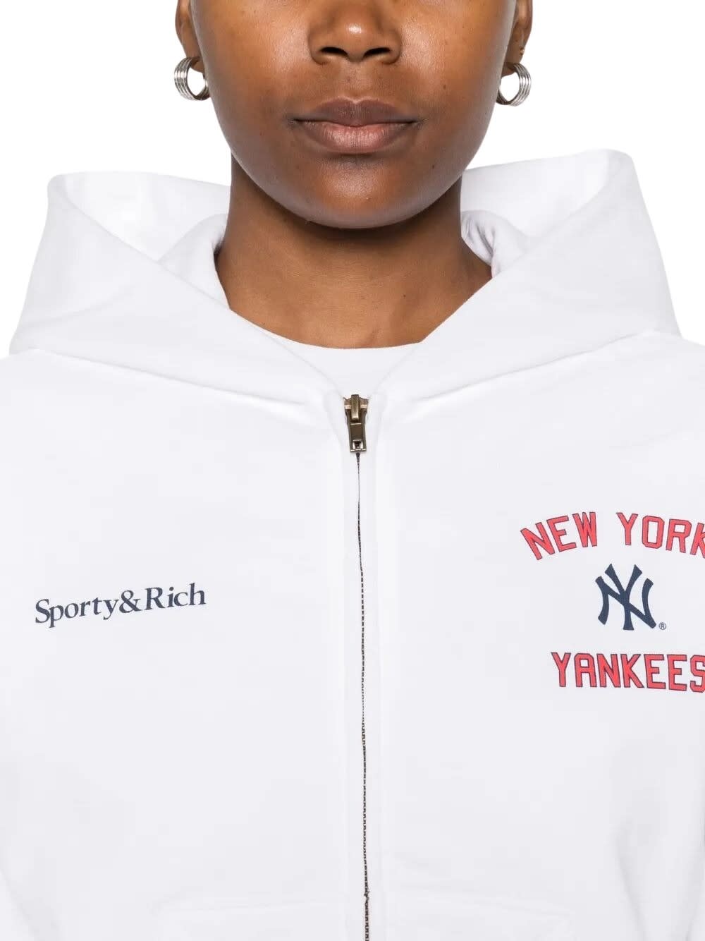 Sporty & Rich Homerun Cropped Zip Hoodie In White