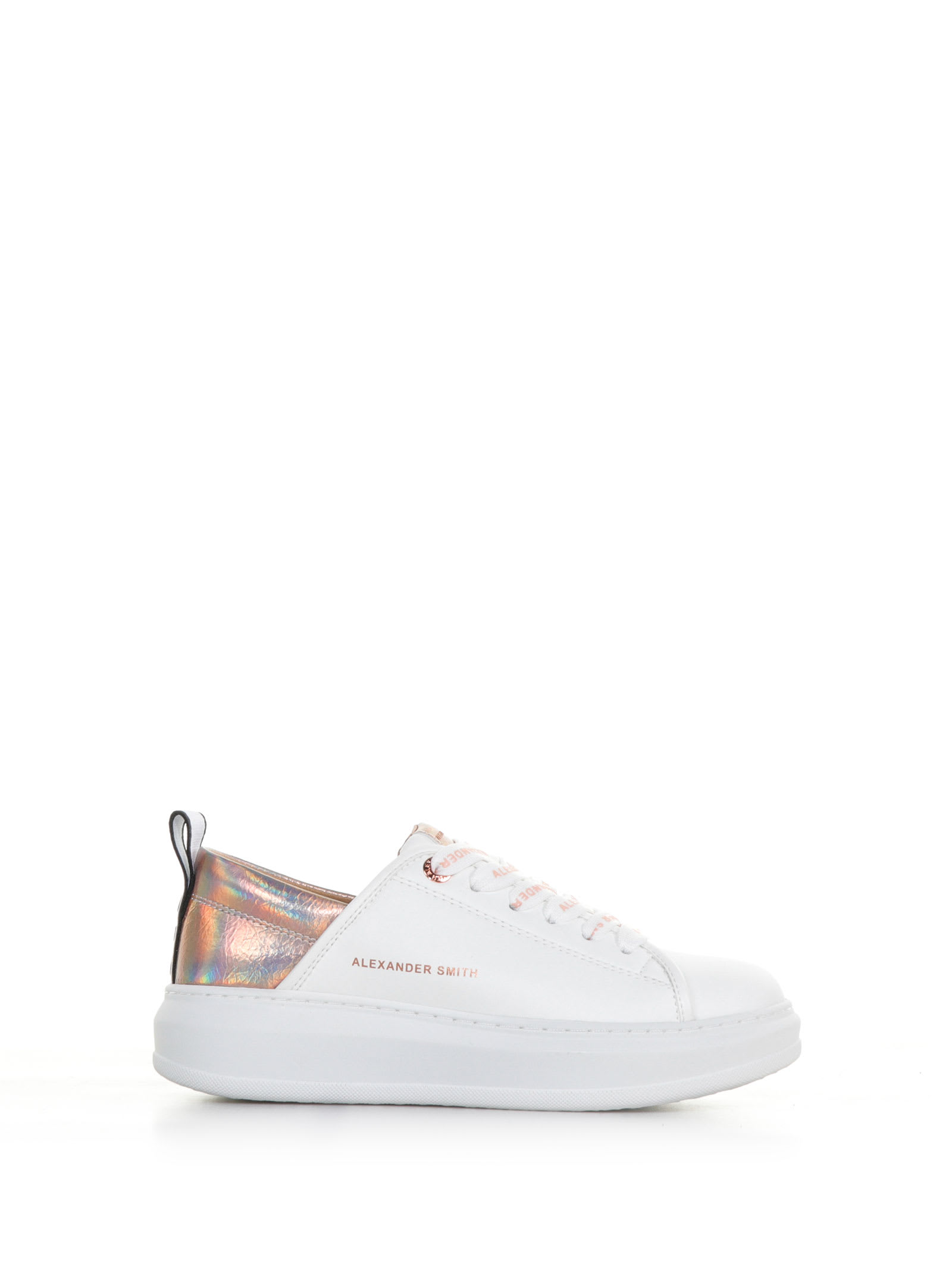 Alexander Smith Sneakers In Leather And Rose Gold Heel In Bianco Rose Gold
