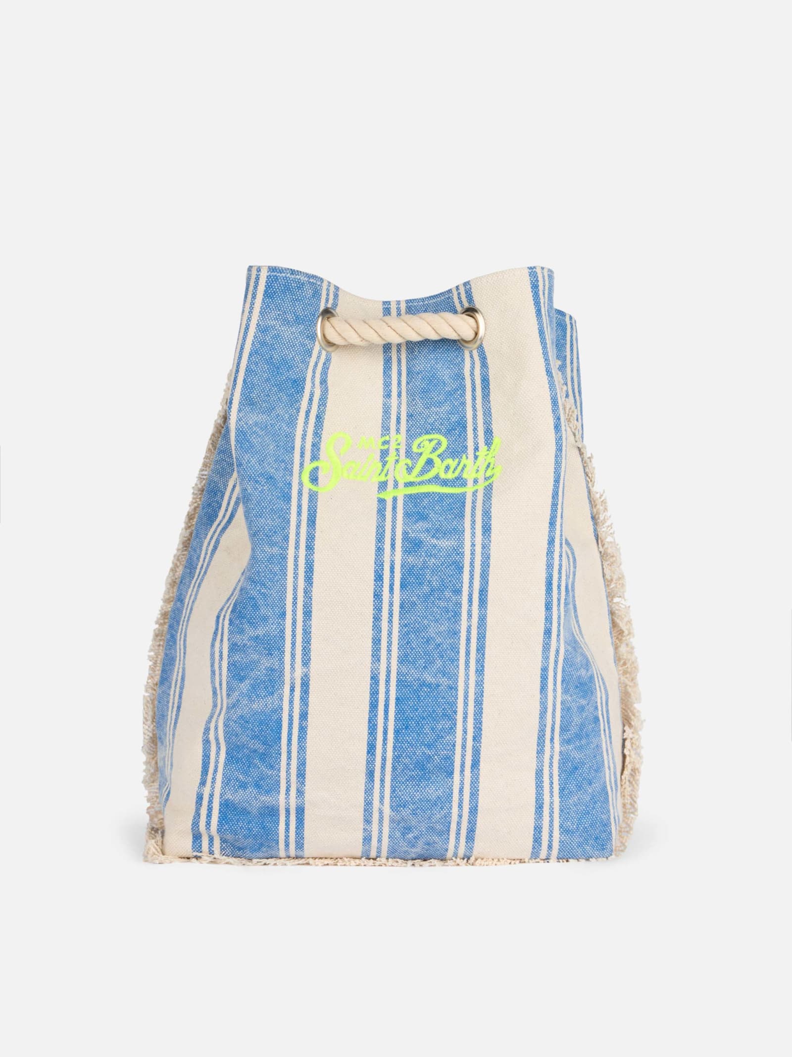 MC2 SAINT BARTH BOAT CANVAS BACKPACK WITH WHITE AND LIGHT BLUE STRIPES