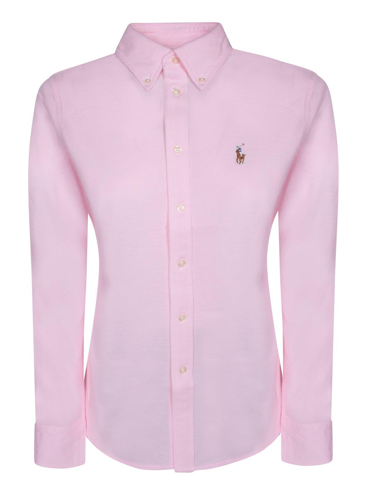 Shop Polo Ralph Lauren Logo Embroidered Buttoned Shirt In Carmel Pink
