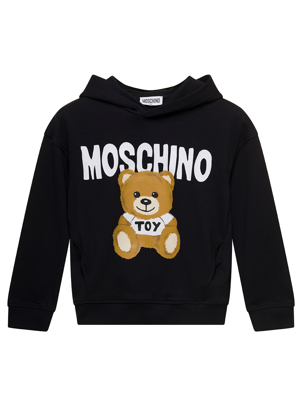 Moschino Black Hoodie With Teddy Bear And Logo Print In Cotton Boy