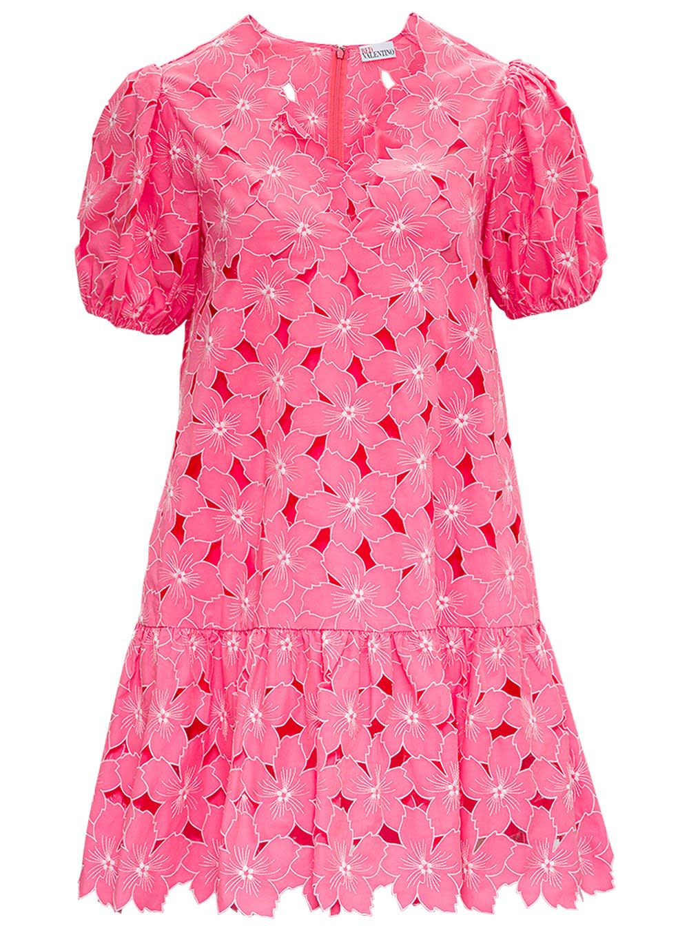 Photo of  RED Valentino Pink Cotton Poplin Perforated Dress- shop RED Valentino Dresses online sales