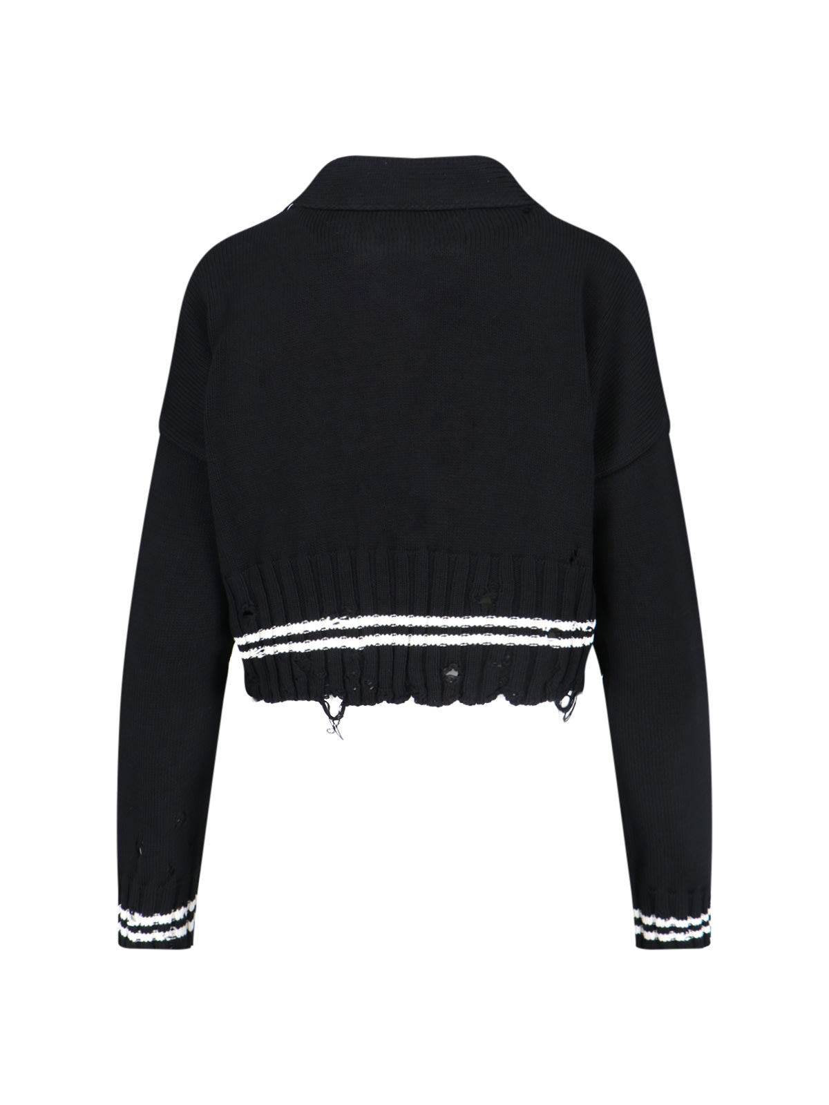 Marni Ribbed Hem Cropped Crewneck With Striped Detail