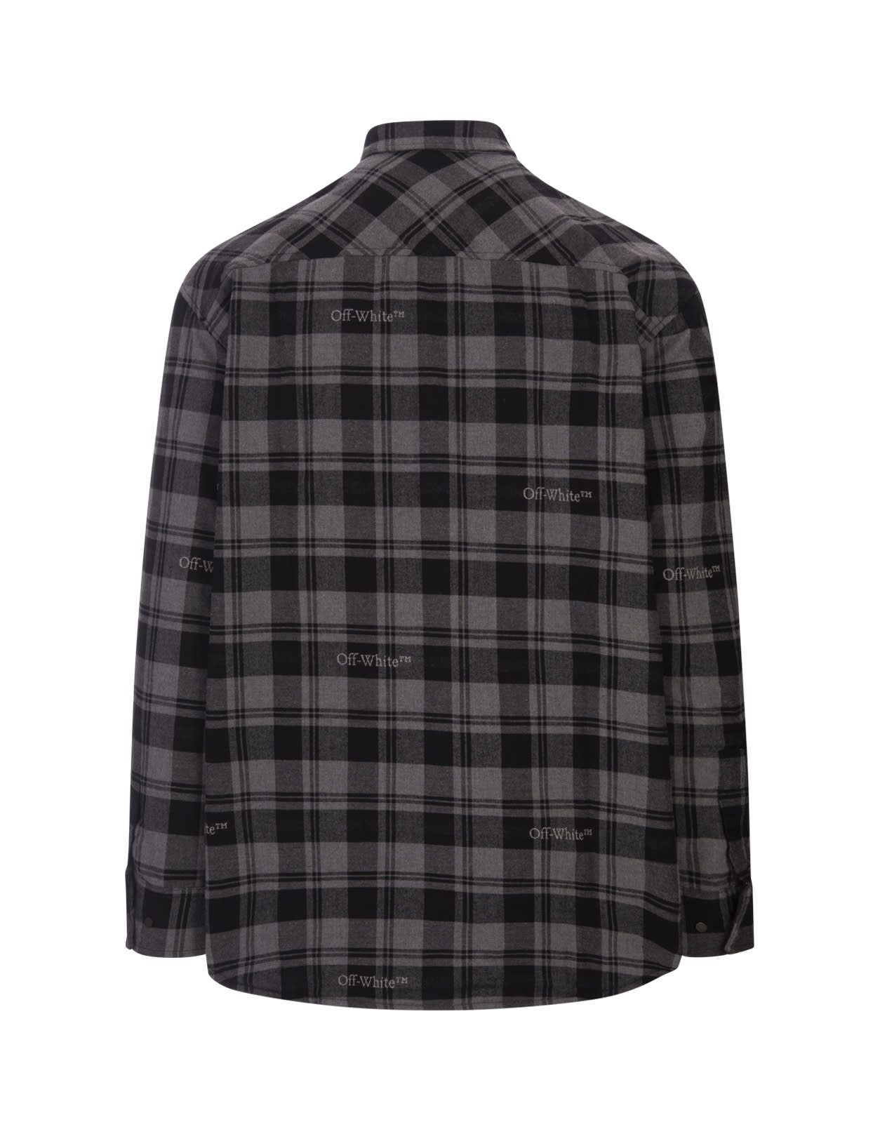 Shop Off-white Black And Grey Check Cotton Shirt With Logo