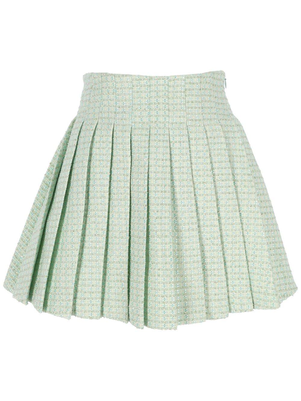 Shop Self-portrait High Waist Pleated Mini Skirt In Blue/green