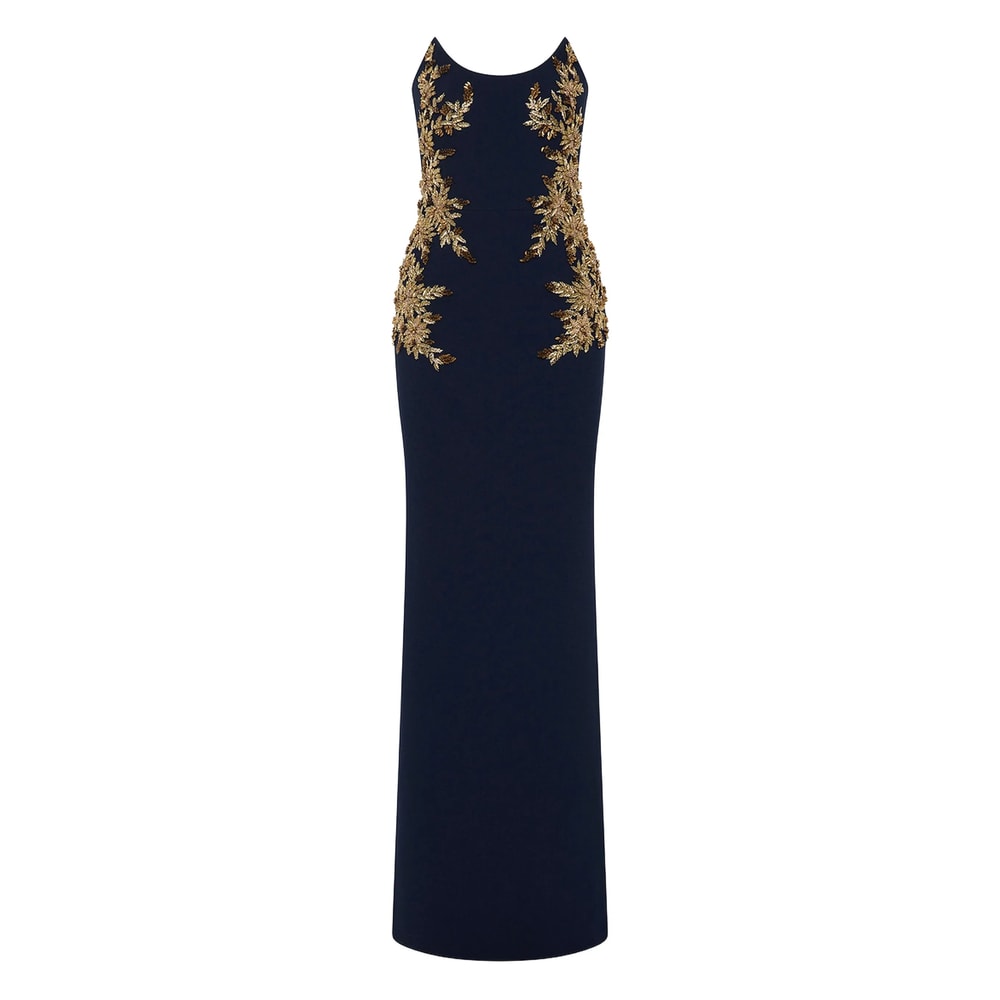 Rebecca Vallance Orla Embellished Crepe Gown In Blue