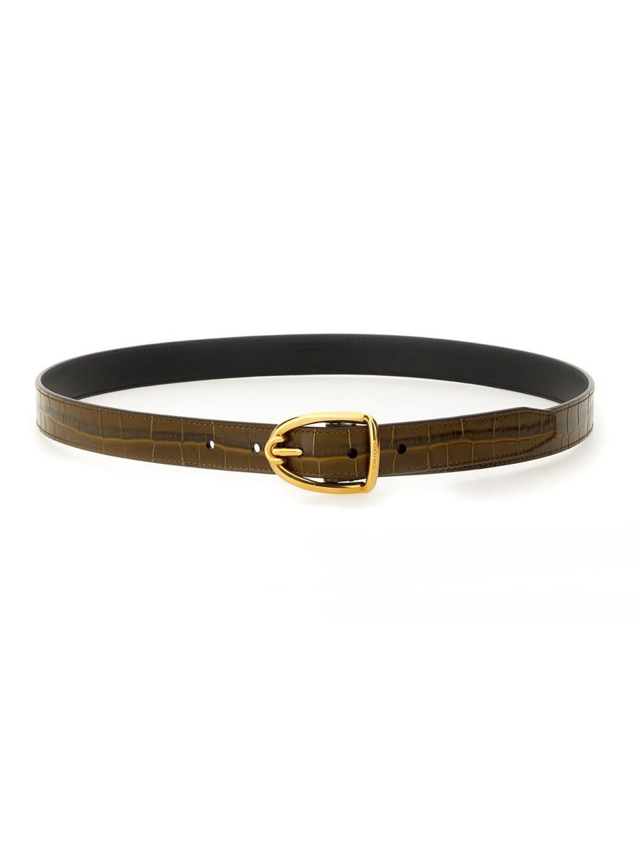 Shop Tom Ford Embossed Bulck-fastened Belt In Brown