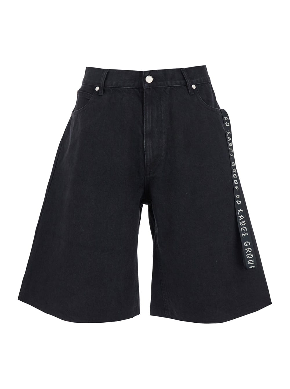 Black Bermuda Pants With Tie Detail On The Front And Logo Embroidery On The Rear In Denim Man