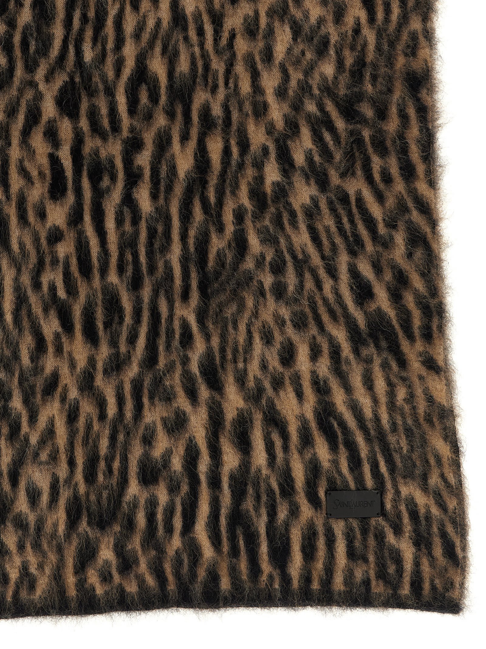Saint Laurent Mohair Scarf With Leopard Pattern And Soft Texture In Brown