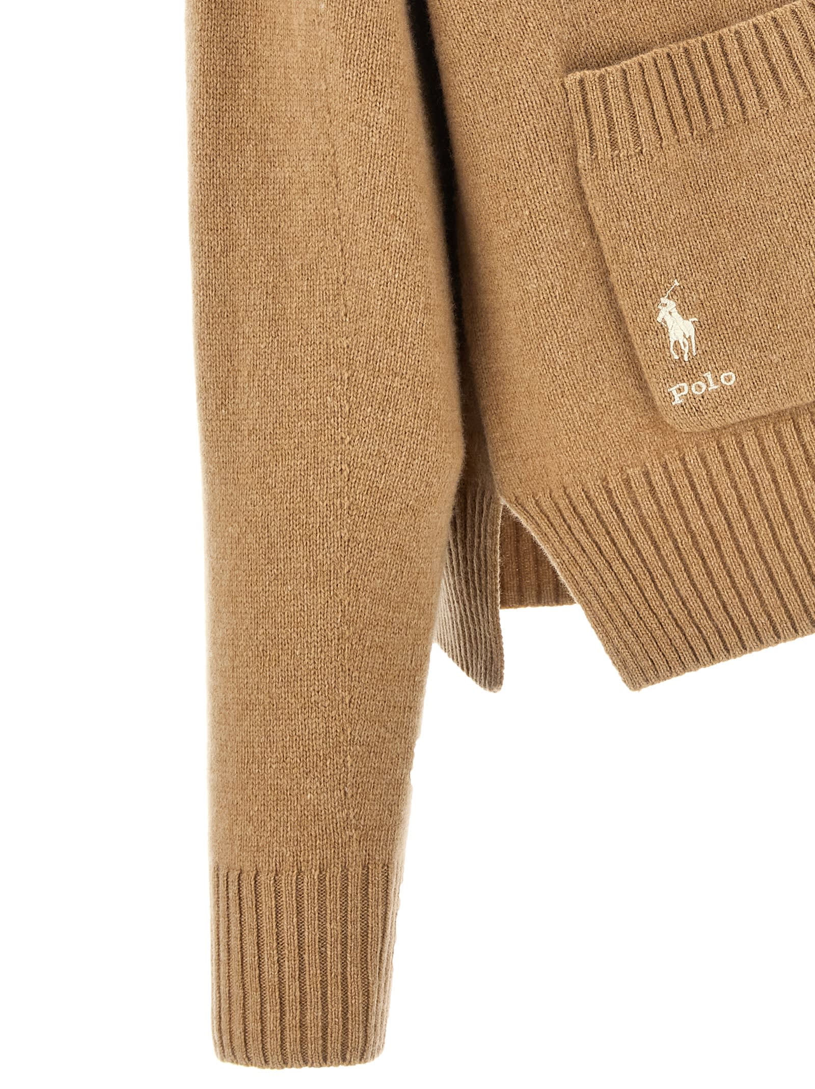 Shop Polo Ralph Lauren Logo Embroidery Cardigan  In Camel