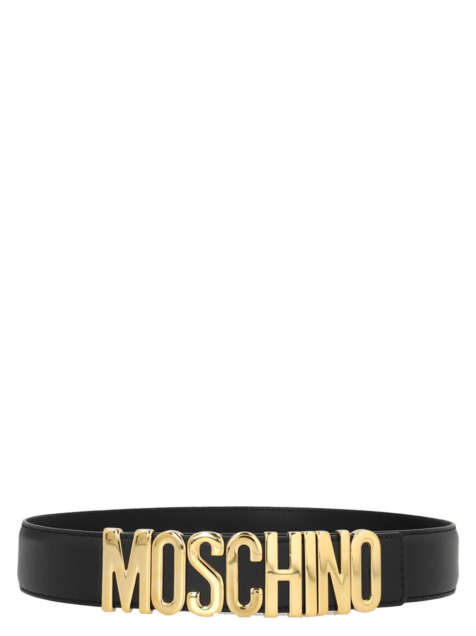 Shop Moschino Gold Logo Belt In Black