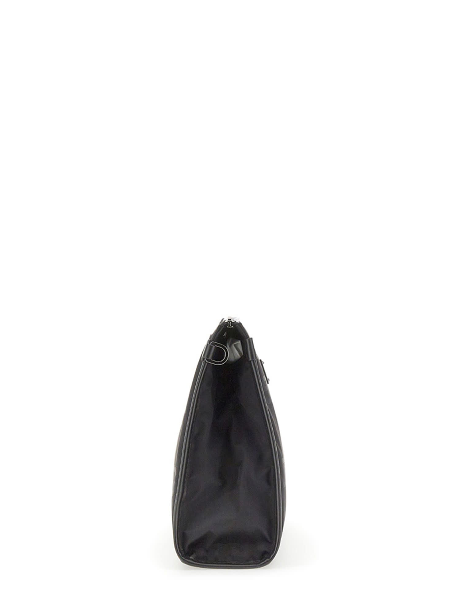 Dolce & Gabbana Logo Plaque Top Zip Clutch In Black