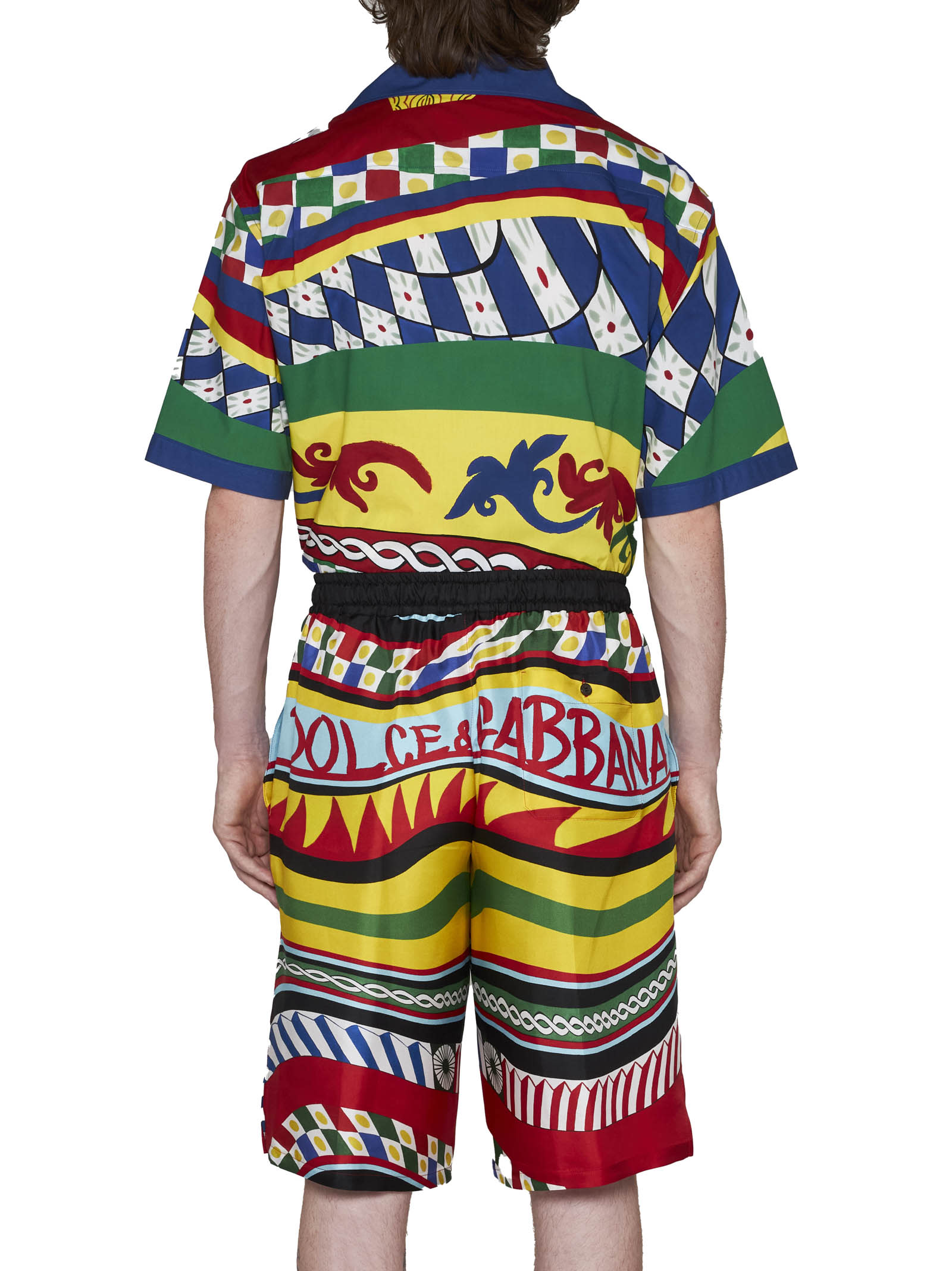 Dolce & Gabbana Multicolor Shorts With All-over Carretto Print In Carretto