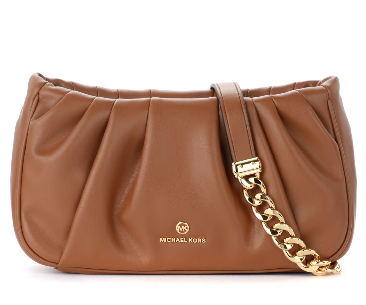 Michael Kors Hannah Crossbody Bag In Brown Leather With Pleats