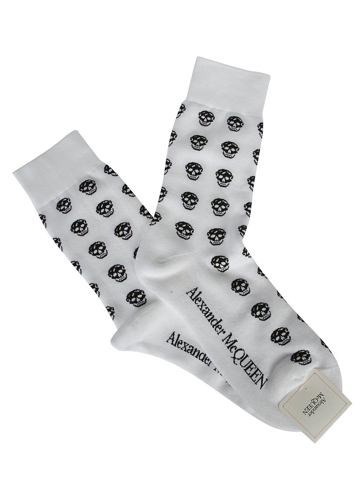 Shop Alexander Mcqueen All Over Skull Socks In Bianco