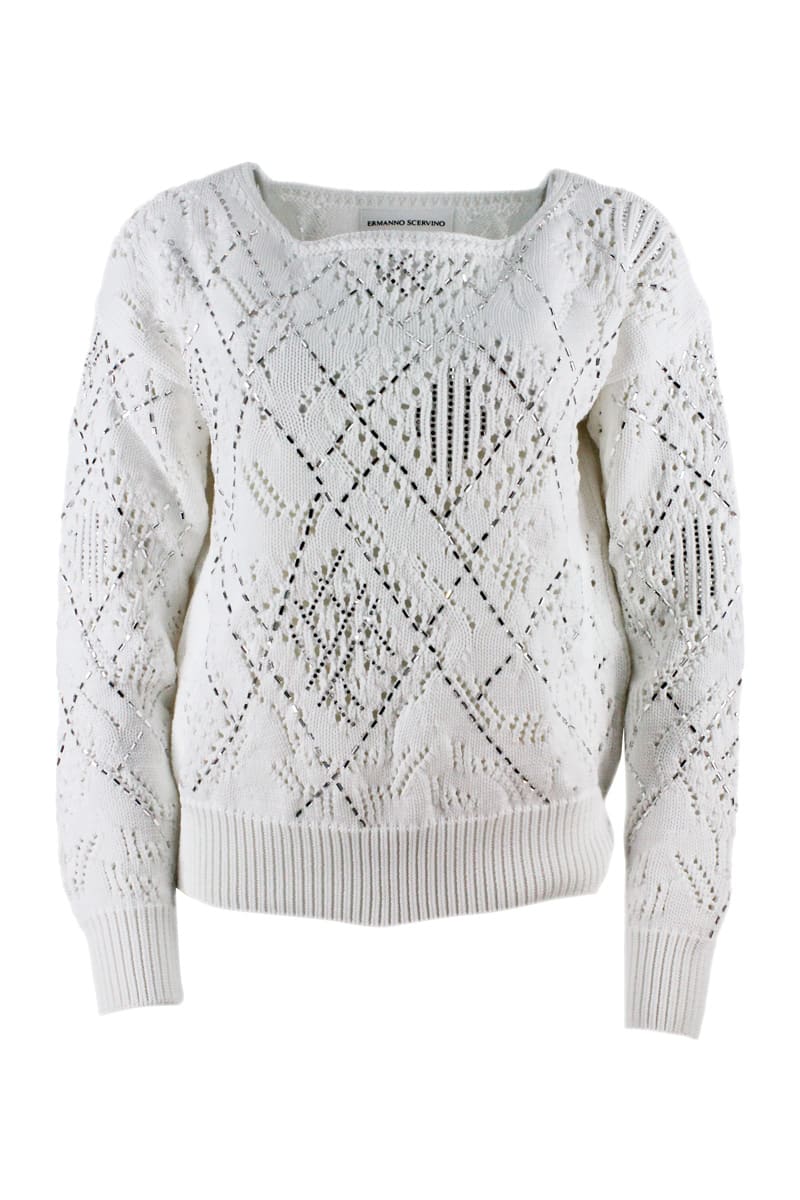 Ermanno Scervino Long-sleeved Boat Neck Sweater With Crystals
