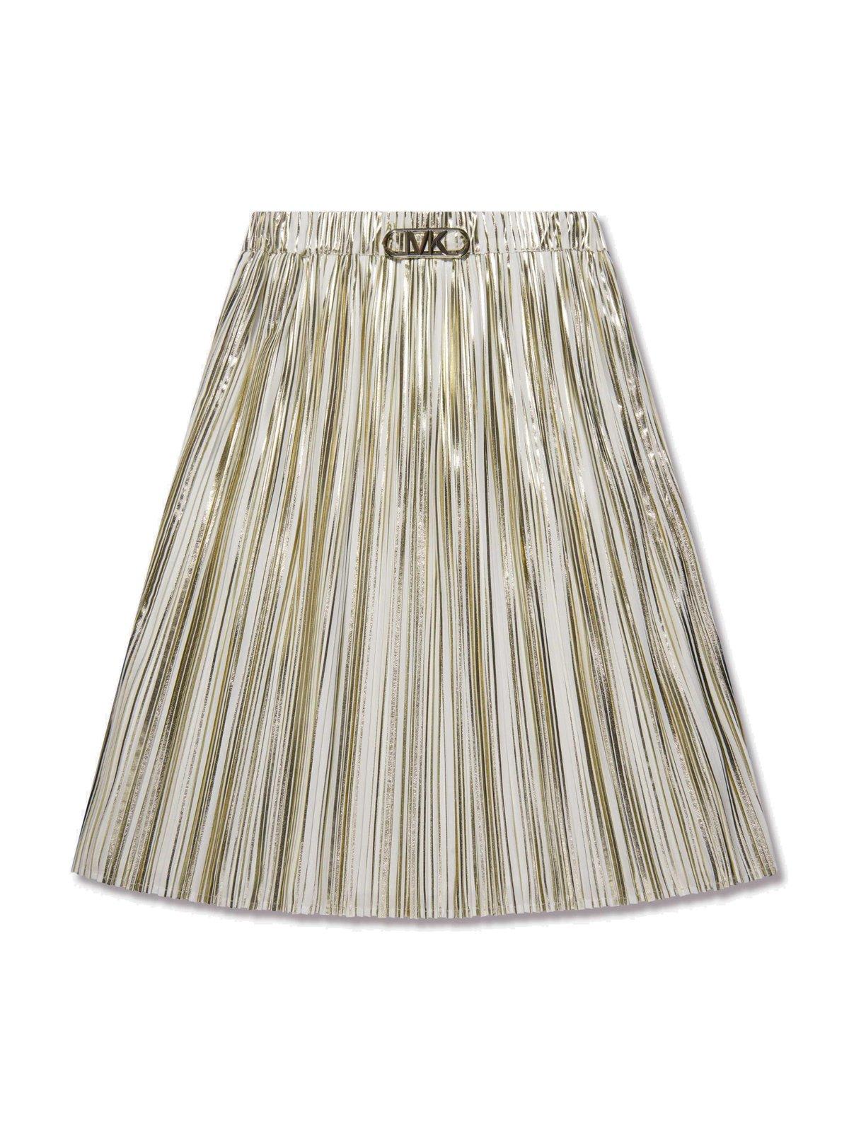 Michael Kors Logo Plaque Pleated Midi Skirt
