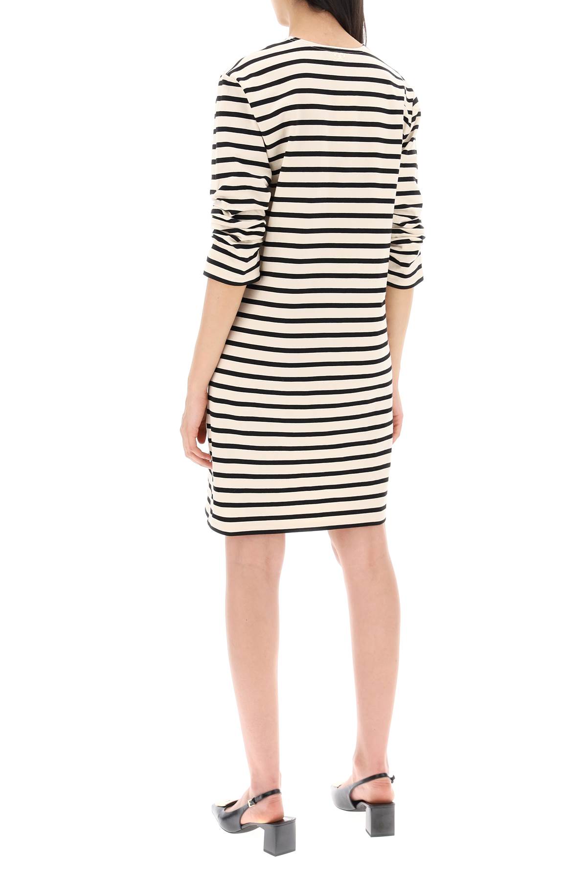 Shop Tory Burch Striped Cotton Dress With Eight In Ivory / Black (white)