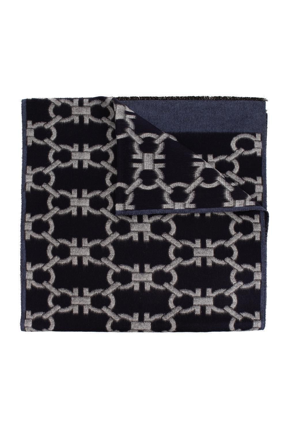 Shop Ferragamo Gancini Pattern Knitted Scarf In Blue