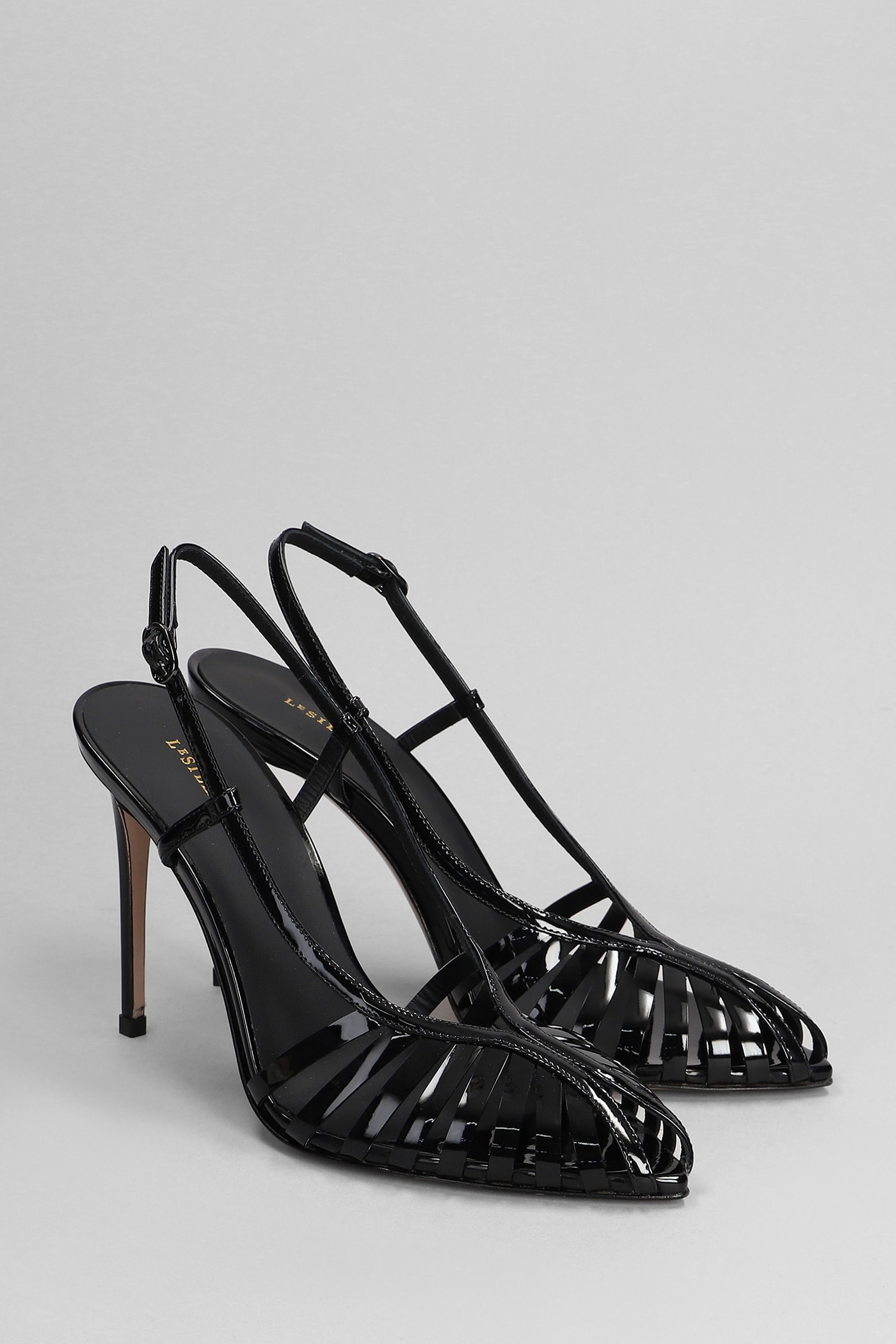 Shop Le Silla Cage Sandals In Black Patent Leather
