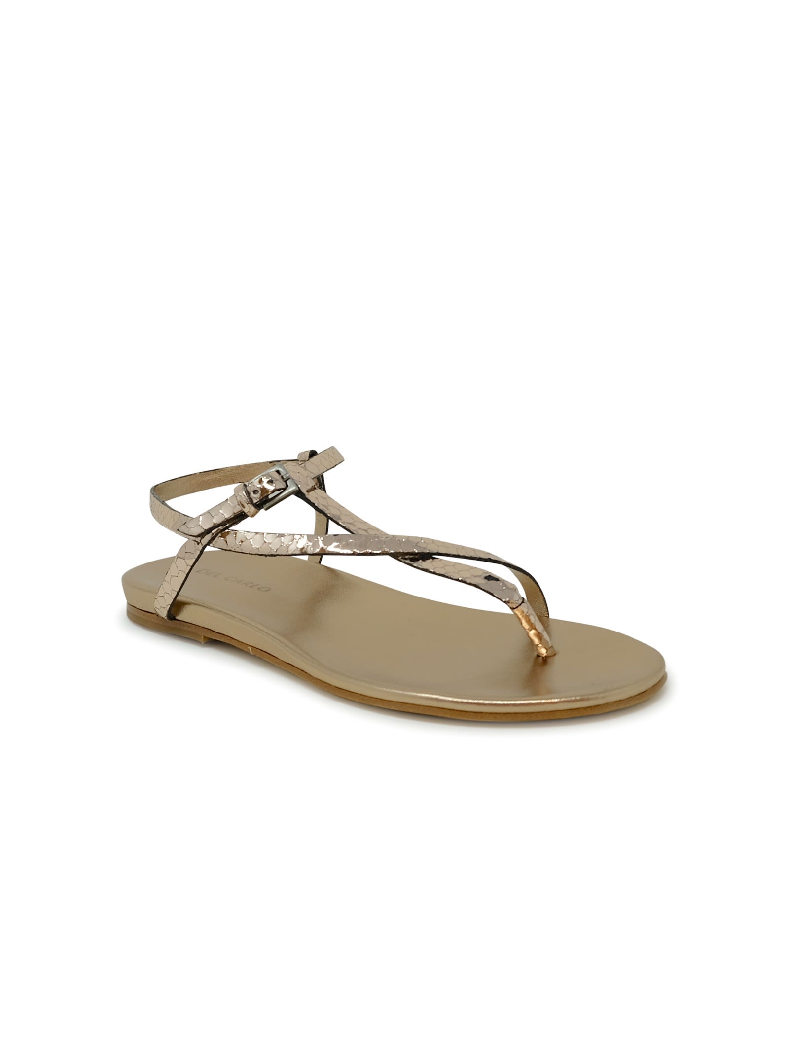 Shop Del Carlo Roberto  Leather Flat Sandals In Bronze