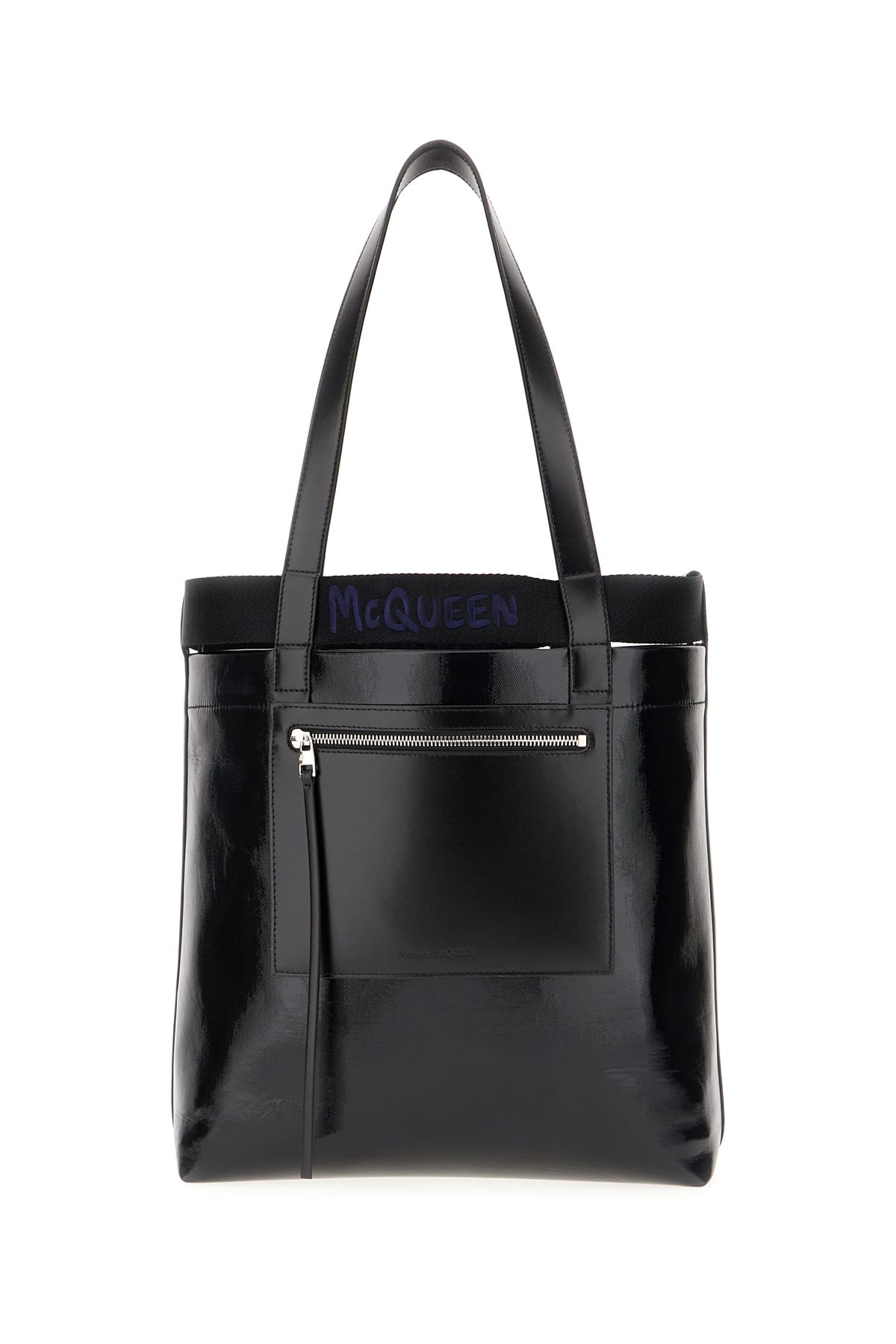 Alexander Mcqueen Black Fabric Shopping Bag In Black Blue