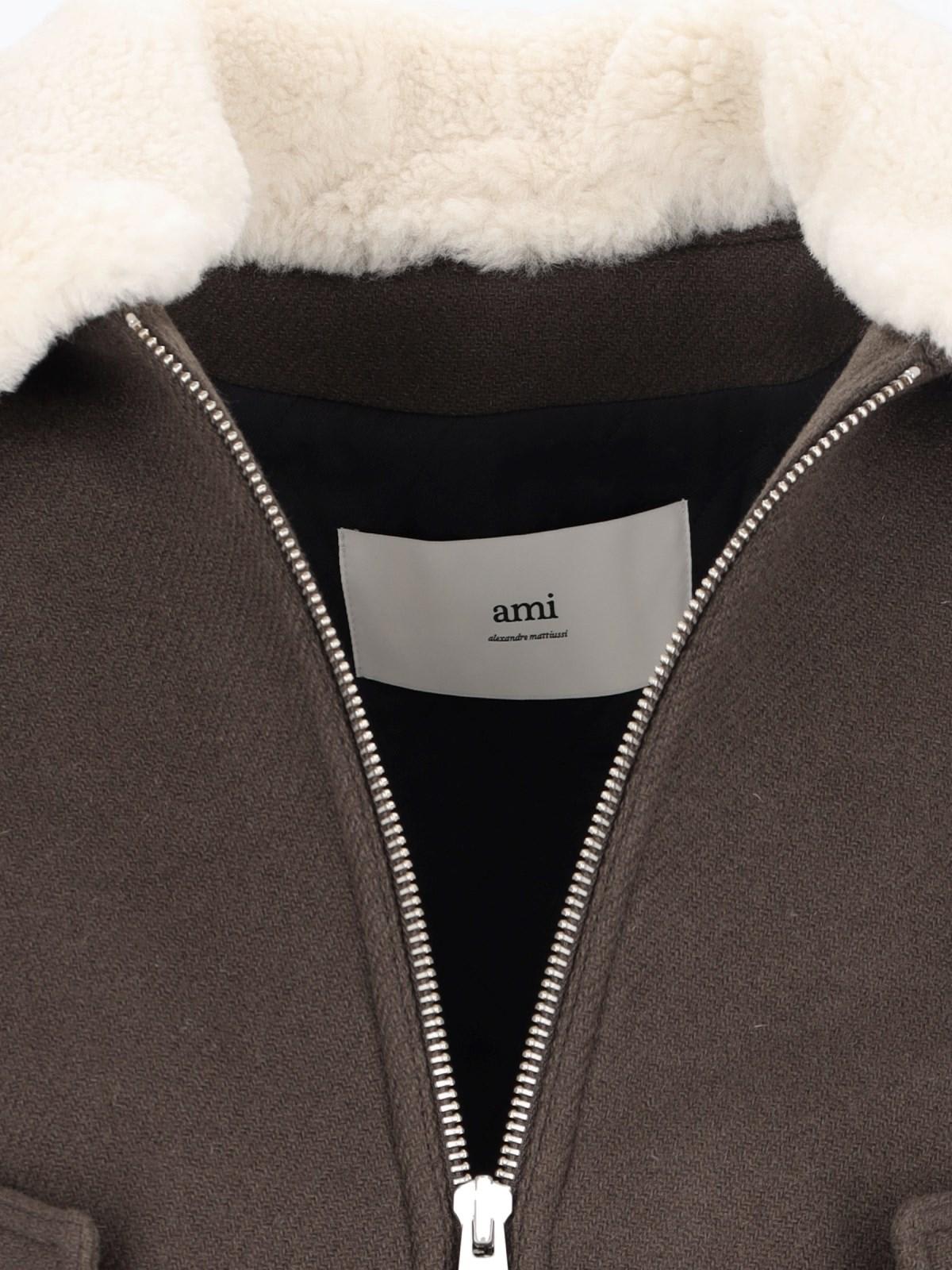 Shop Ami Alexandre Mattiussi Shearling Bomber Jacket In Dark Coffee