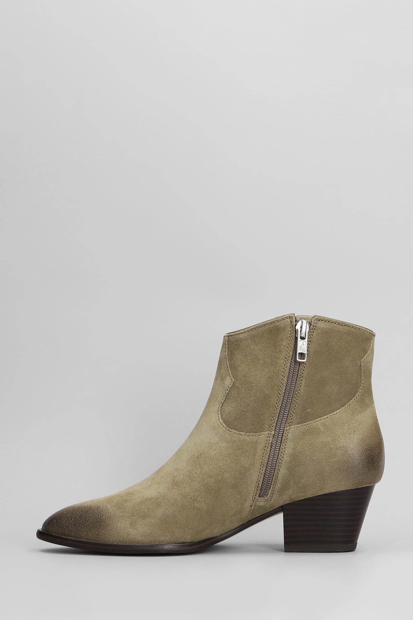 Ash Fame Texan Ankle Boots In Khaki Suede In Beige