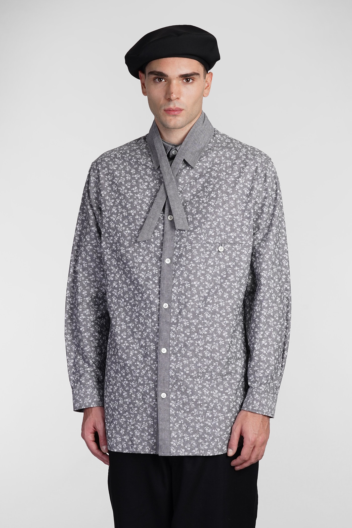 Shop Yohji Yamamoto Shirt In Grey Cotton