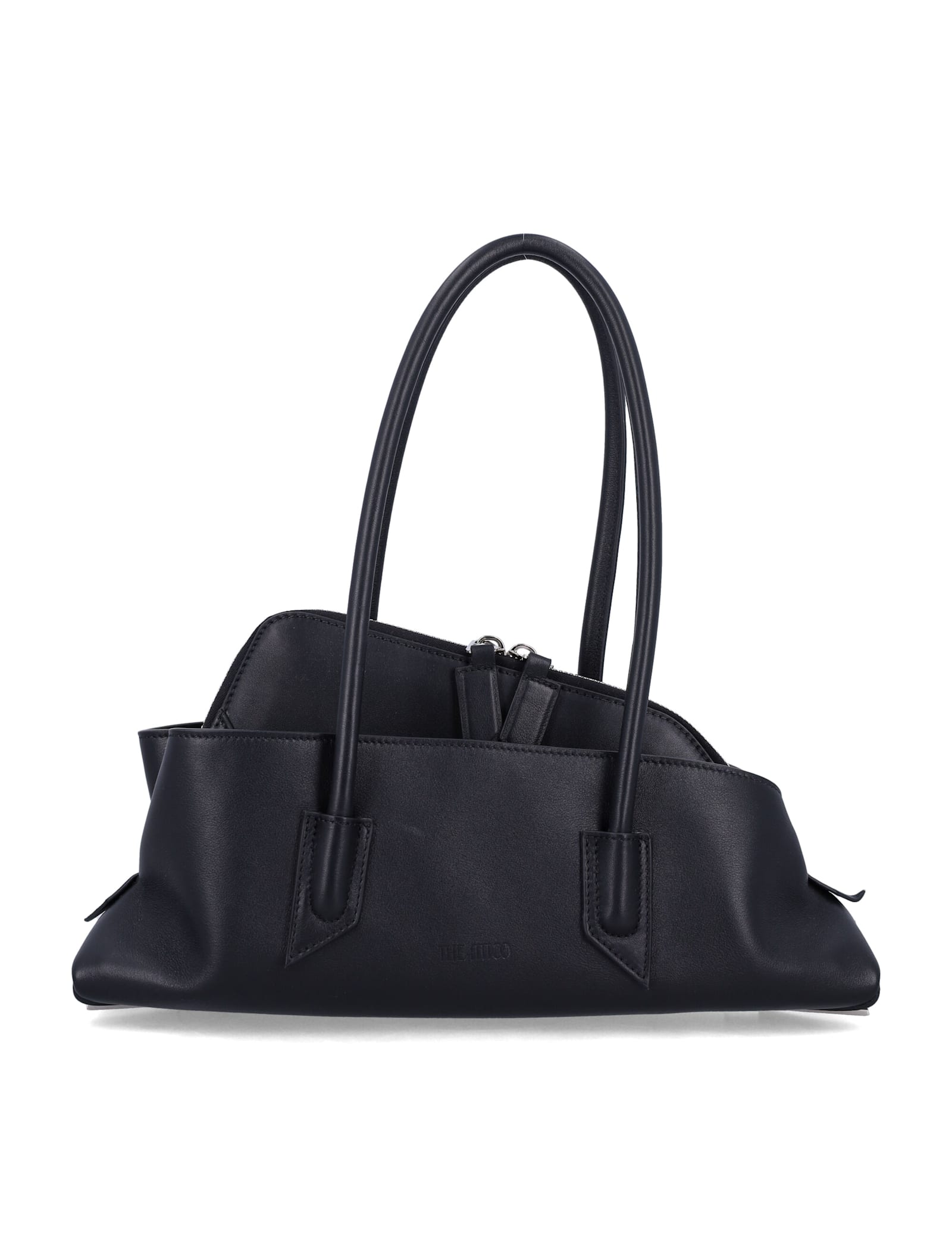 Attico Calf Leather Asymmetric La Passeggiata Tote Bag In Black
